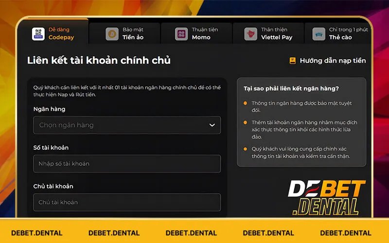 Nạp Tiền Debet | Đa Dạng Phương Thức Giao Dịch Siêu Tốc 2 Ngân hàng - Codepay